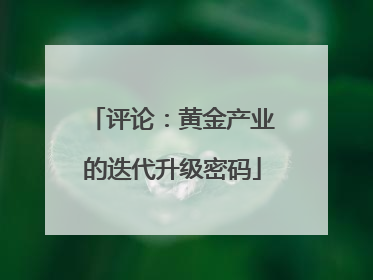 评论：黄金产业的迭代升级密码