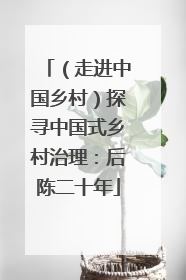（走进中国乡村）探寻中国式乡村治理：后陈二十年